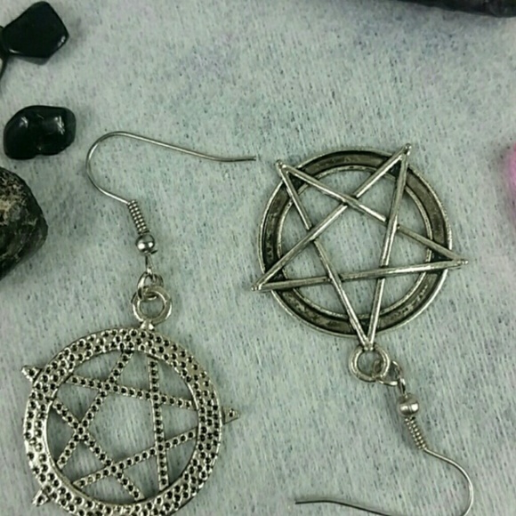 Pentagram earrings star w bonus crystals - Picture 3 of 3
